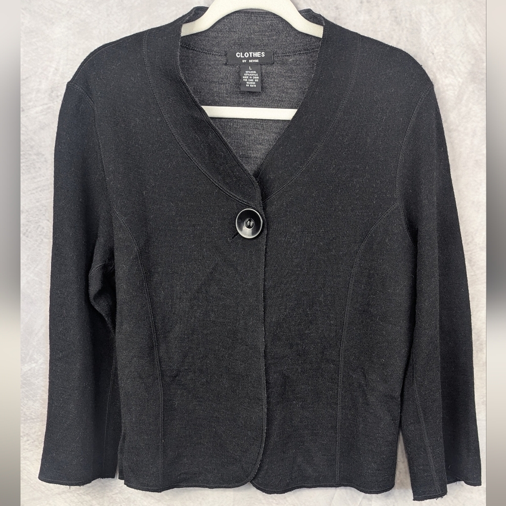 Clothes By Revue Size Large 55% Wool Sweater Cardigan Blouse In Black